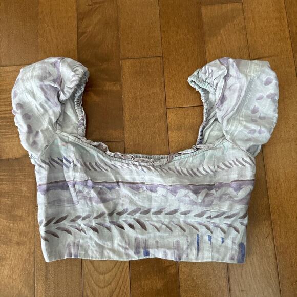 Aritzia Wilfred wander linen puff-sleeve crop top size small - Picture 6 of 9